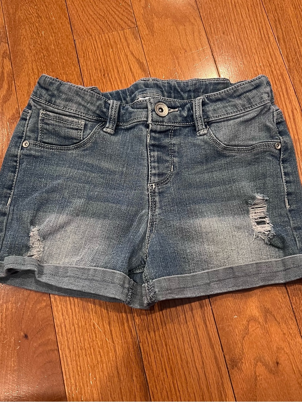Members Mark Girls adjustable waist denim jean shorts distressed rips size 10/12